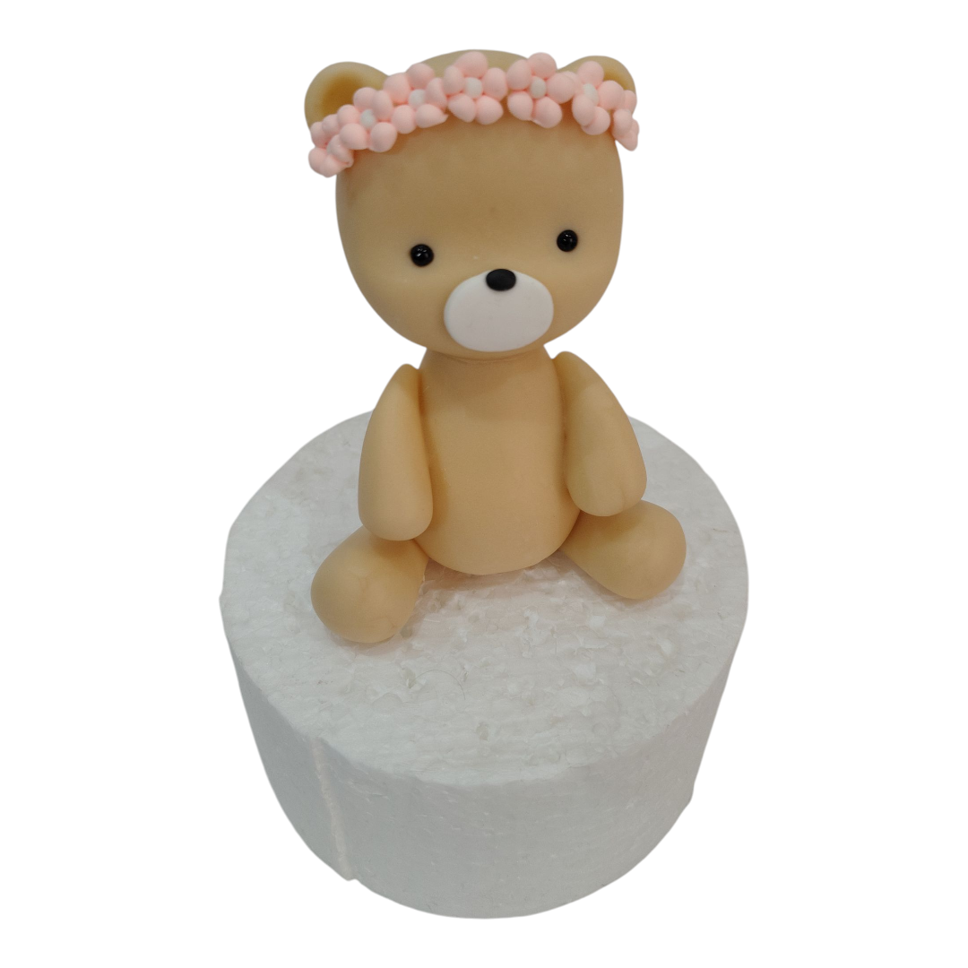Adorno torta osita corona flores - Imagen 3